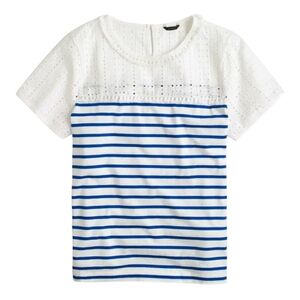 J Crew Blue and White Striped Eyelet Top Size Small